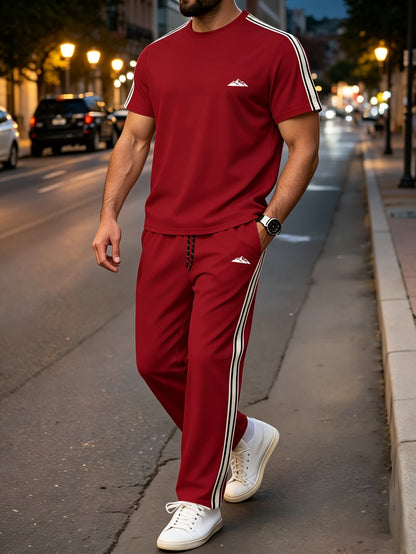 Men's Summer Quick-Dry Tracksuit Set with Striped Tee & Sweatpants