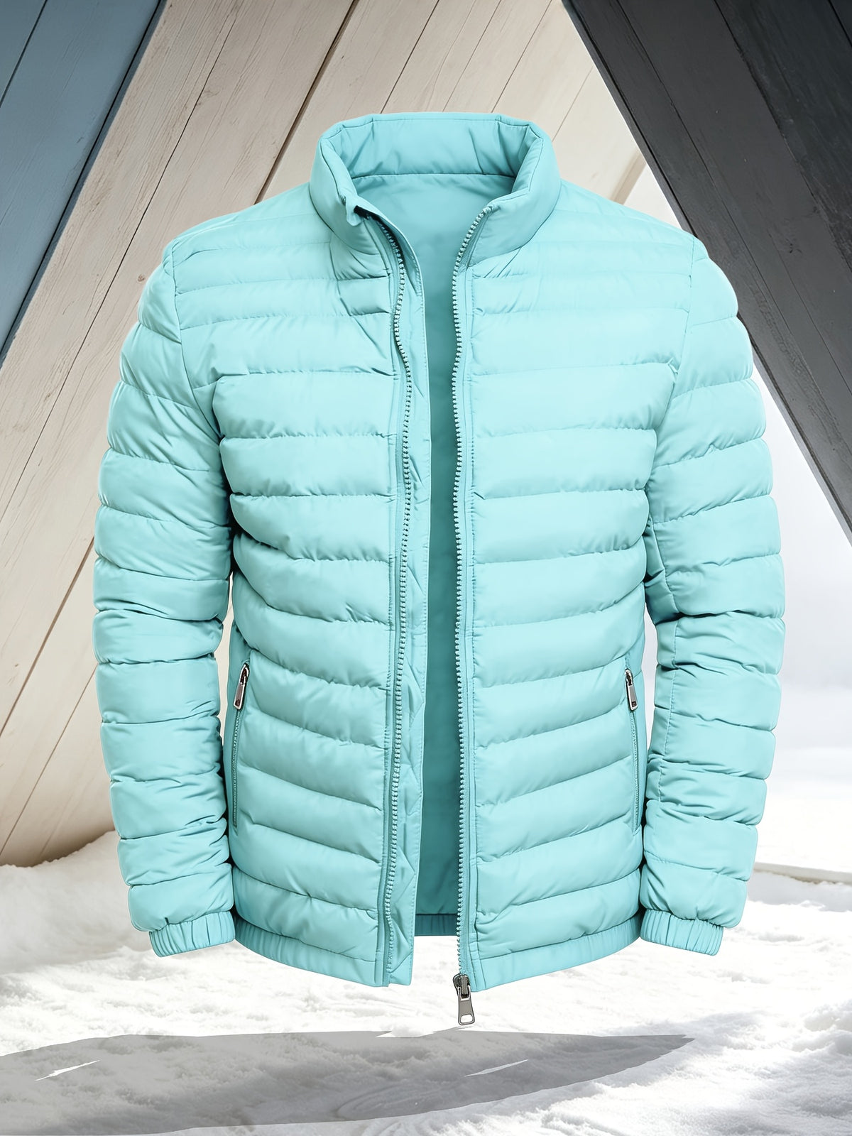 Men's Slim Fit Winter Jacket with Stand Collar, Zip Front