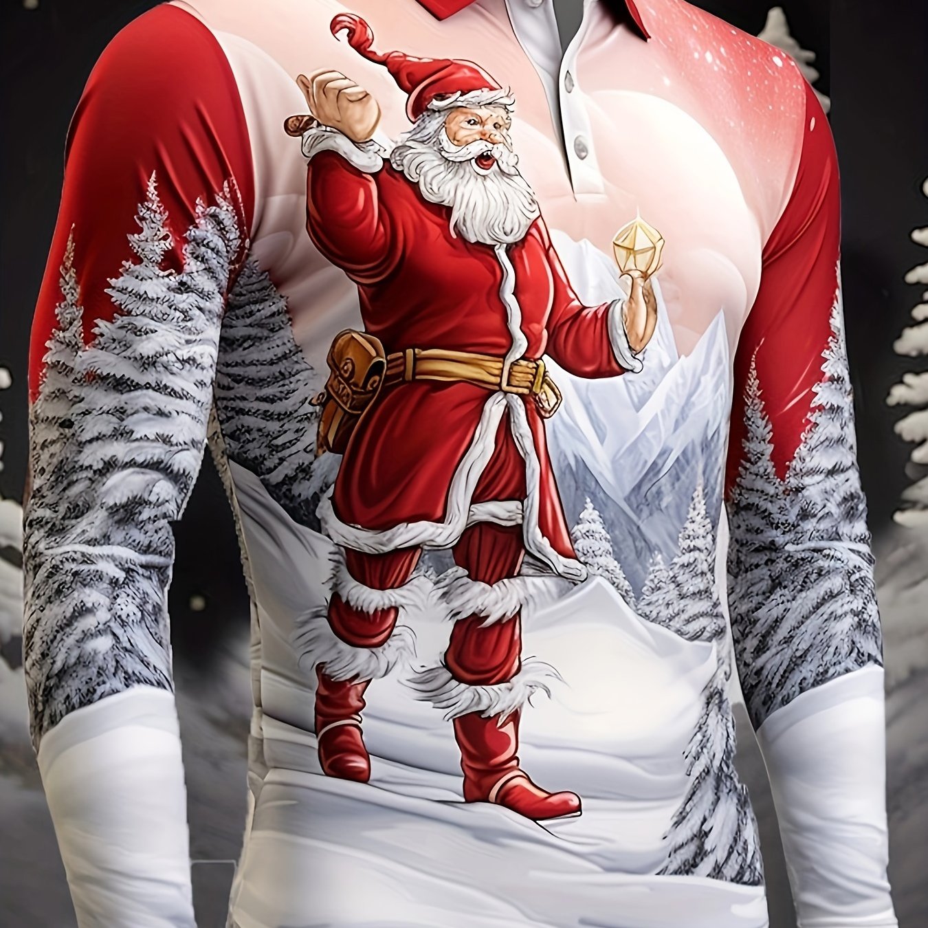 Men's Christmas Santa Claus 3D Digital Print Shirt with Metal Zipper Collar - Machine Washable Long-Sleeve Top, Festive Holiday Sweater for Parties, Daily Wear & Gifts for men