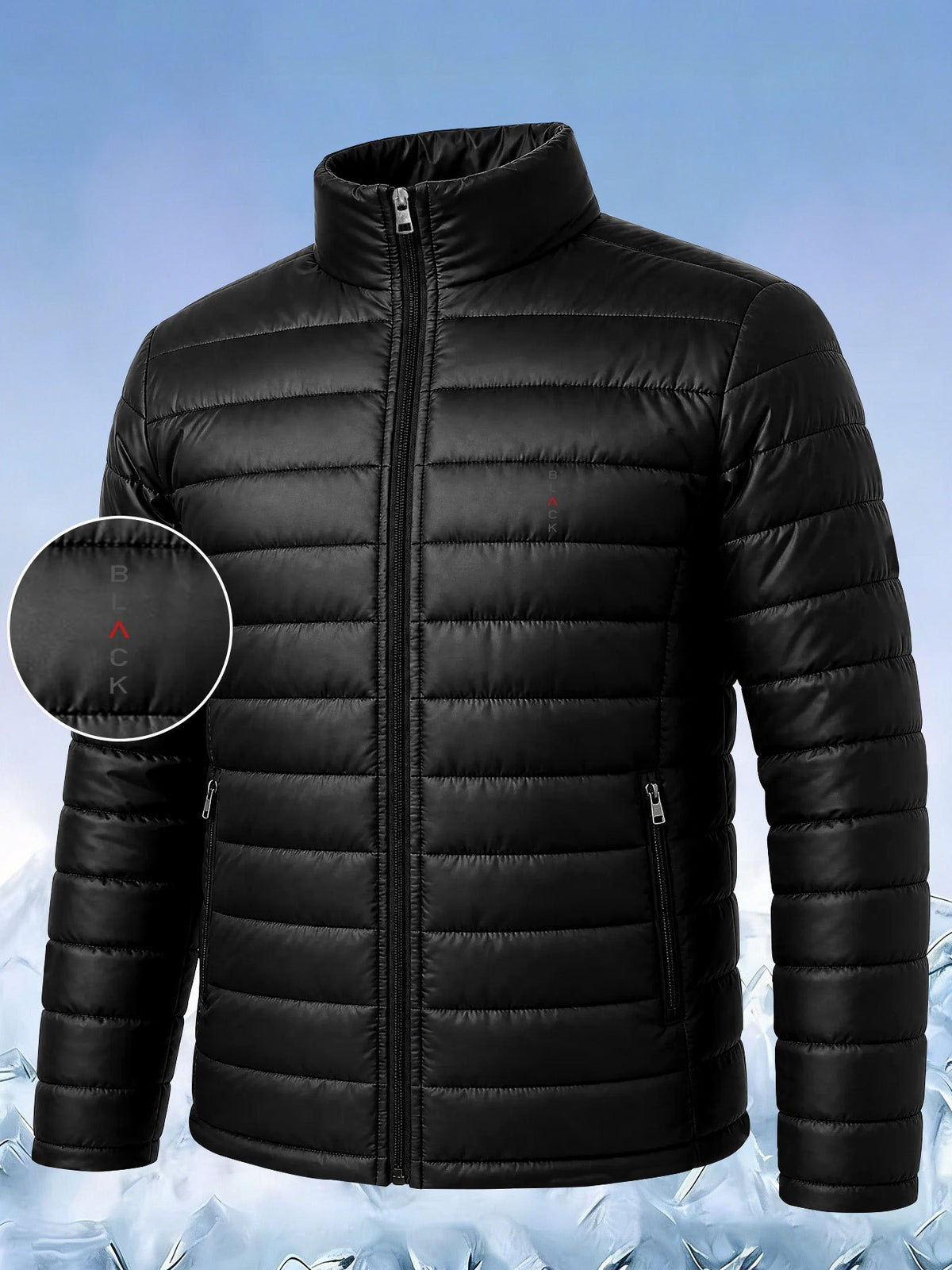 Men's Casual Stand Collar Padded Jacket with Zipper Pockets