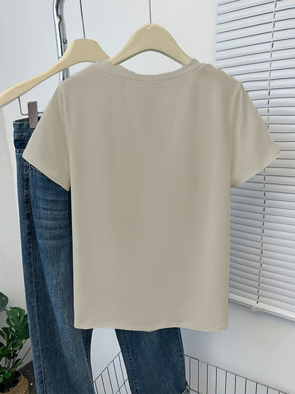 Women's Casual Cotton Crew Neck T-Shirt with Abstract Print