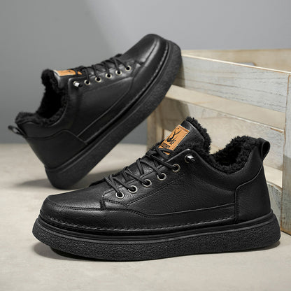 Men'S Winter Hiking Shoes - Cold Weather Traction Outdoors, Lace-Up Ankle Support, Cushioned EVA Insole - Synthetic Faux Upper - All-Terrain Traction for Snow, Ice, Mud - Low-Top Design - Black/Brown - Ideal for Hiking, Urban