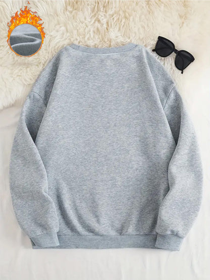 -Lined Women's Crewneck Pullover, Casual Printed Versatile Sweatshirt, Multiple Colors Available