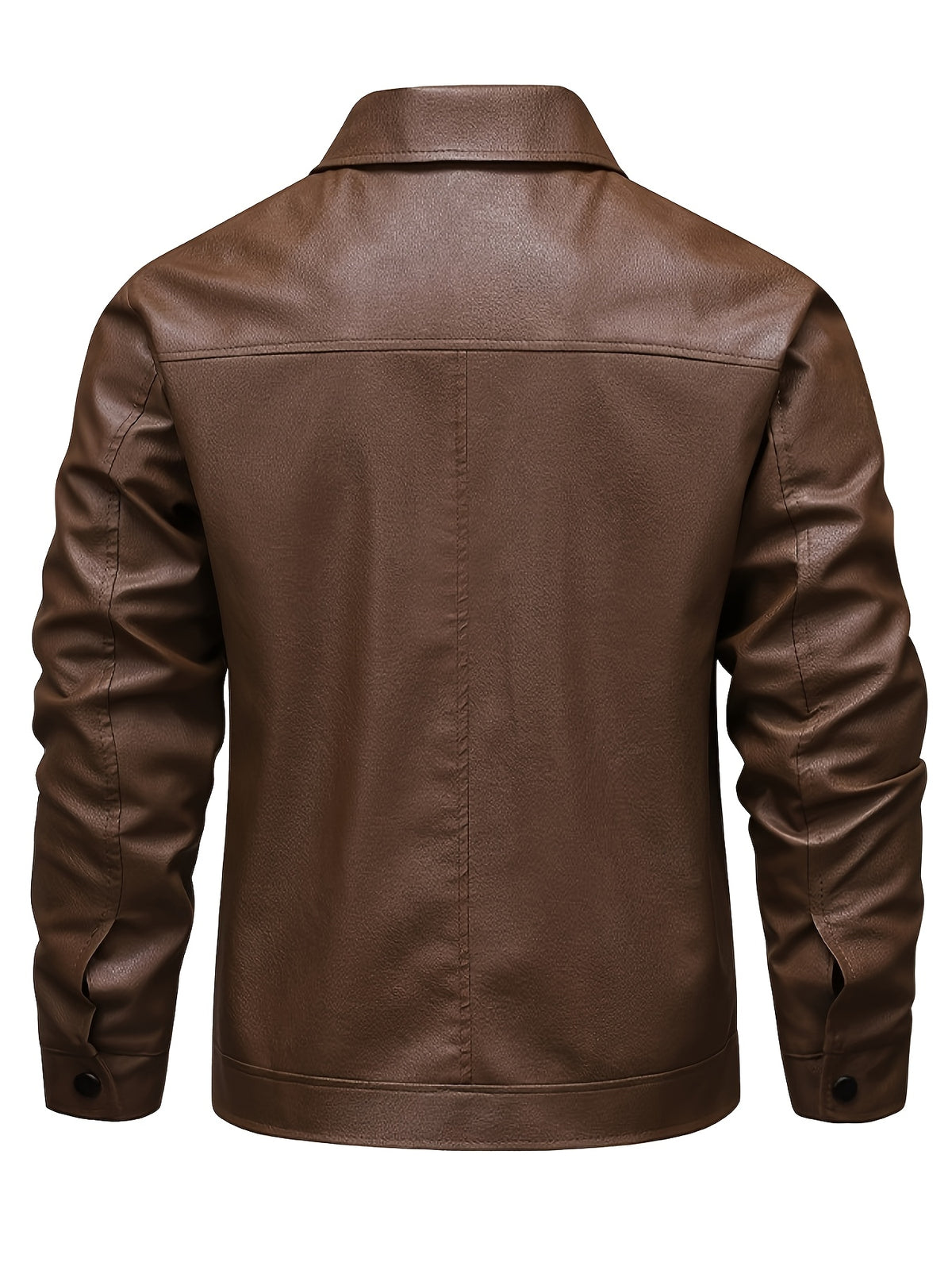 Men's Casual Lapel Zip-Up Jacket Lightweight PU Outerwear