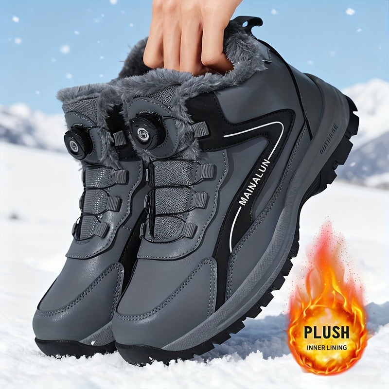 MAINALUN Men'S High-Top Winter Snow Boots - Heavy-Duty Warm Hiking Shoes with Plush Lining, Non-Slip PVC Sole, All-Terrain Traction - Heavy-Duty Winter Boots for Skiing, Snowboarding, Ice Fishing - Lightweight & Warm - Ideal