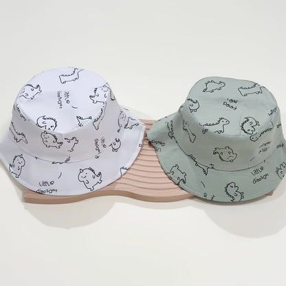 2pcs Breathable Cartoon Dinosaur Baby Bucket Hats for Boys & Girls