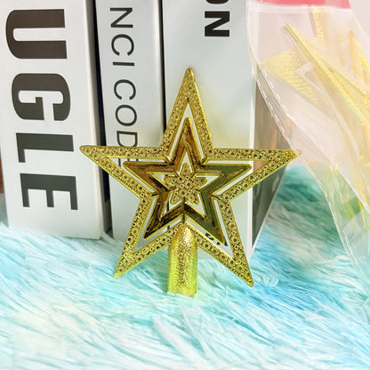 Glittering Golden Star Tree Topper - Elegant Shiny Plastic 5-Pointed Star with Sharp Tip & Stable Base, No-Electricity Christmas & Halloween Decoration for Xmas Tree, New Year's, Wedding, Birthday Party Decor - Durable Indoor