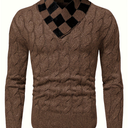 Maqiqiobm բարակ չափսի տղամարդու սվիտեր - 1 հատ աշուն/ձմեռ, հաստ, նոր ոճի, հարմարավետ, տաք, միագույն, պտտվող, տրիկոտաժե, երկար թևքերով, շախմատաձև օձիքի դիզայնով, գործնական, ամենօրյա, շերտավոր տրիկոտաժե վերնաշապիկ, հարմար է աշնանը։