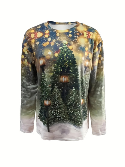 Christmas Tree Print Sweatshirt, Casual Long Sleeve Crew Neck Sweatshirt, Women's Clothing