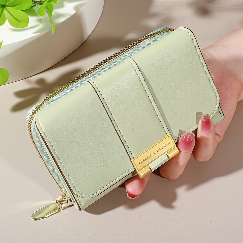 Women's Vintage PU Wallet - Long Wallet with Snap Closure & Zipper Coin Pocket, Credit Card Holder & Coin Purse, Nylon & Oil-Tanned for Everyday Use, Travel, - Women's Money Holder