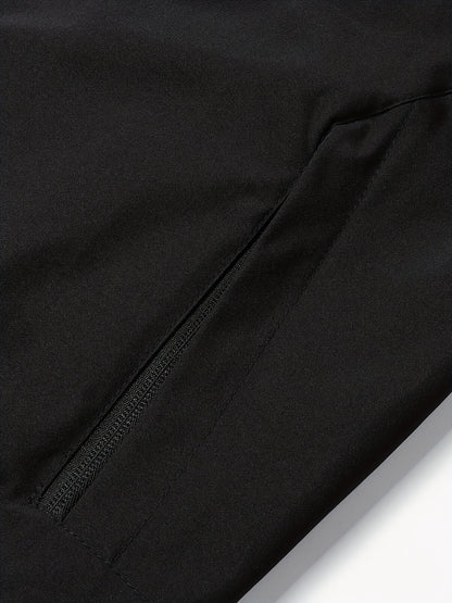 Men'S Stylish Black Hooded Windbreaker Jacket with Zipper Pockets - Casual, Loose Fit, Long Sleeve, Polyester Lining, Perfect for Spring and Fall, Casual Wear Jacket|Hooded Jacket|Zippered Jacke