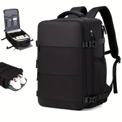 Airline-Approved 38.1cm Laptop Travel Backpack for Women, Light Blue Polyester with Adjustable Straps, Shoe Compartment & USB Charging Port - Ideal for School & Work Trips, Laptop Bag
