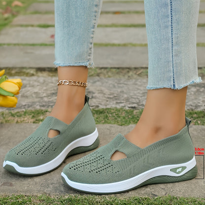 Women's Breathable Mesh Sneakers - Comfort Slip-On Walking Shoes, Soft PVC Sole, Fabric Insole & Lining, Stability Support for Spring/Summer Outdoor Casual Wear, Spring Summer Footwear|Cut-Out Patterns|Fabric Upper Shoes