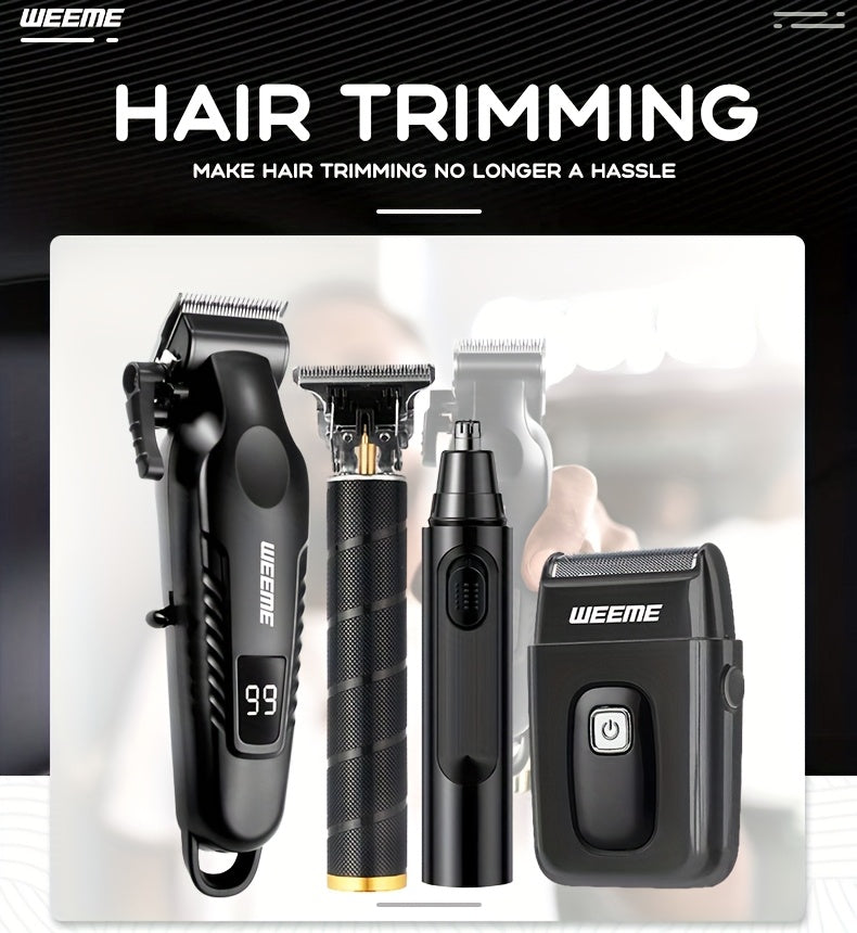 WEEME 4pcs Rechargeable Electric Grooming Kit for Men - Hair Clipper Electric Foil Shavers and Beard Trimmers, Ear, Nose Hair Trimmer Set, USB Charged - Perfect Holiday Gift