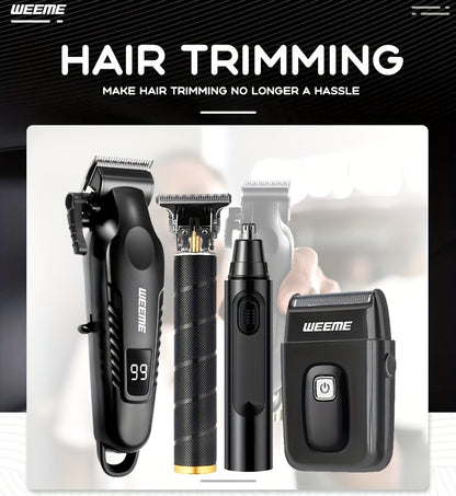 WEEME 4pcs Rechargeable Electric Grooming Kit for Men - Hair Clipper Electric Foil Shavers and Beard Trimmers, Ear, Nose Hair Trimmer Set, USB Charged - Perfect Holiday Gift