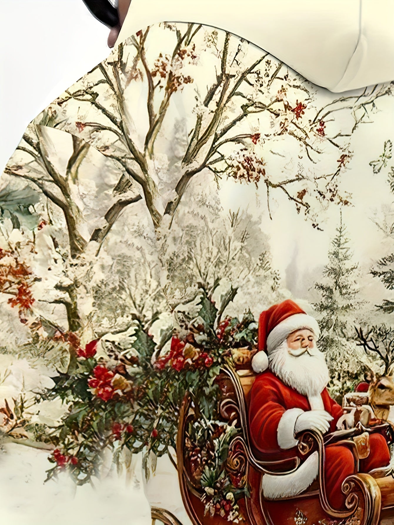 Men'S Plus Size 3D High-Definition Christmas Hooded Sweatshirt - Santa Claus & Reindeer Print, Loose Fit Winter Warmth, All-Season Casual Pullover with Pockets, Christmas Sweatshirt, Festive Clothing, Holiday Apparel, Holiday