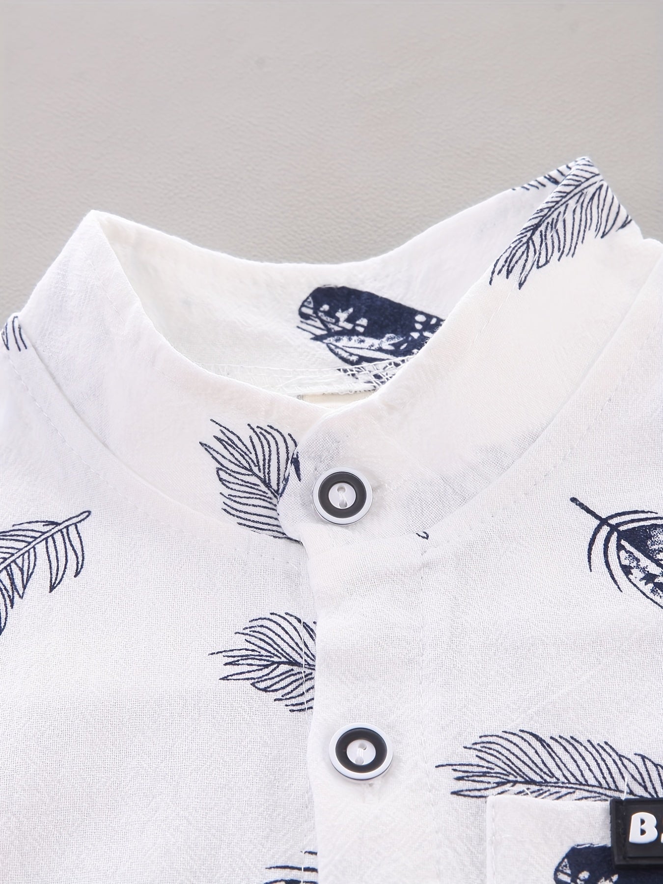 Baby Boys Cotton Feather Print Short Sleeve Shirt & Shorts Set