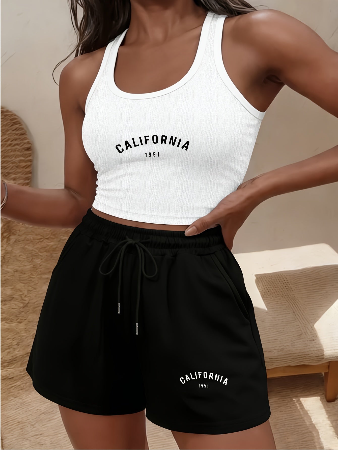 Buttery-Soft Sleeveless Crop Tank & Drawstring Shorts Set