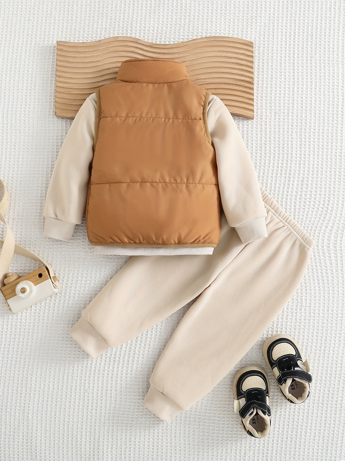 Baby Boy 3-Piece Fleece Outfit Vest, Sweatshirt & Pants Set - ayq