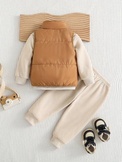 Baby Boy 3-Piece Fleece Outfit Vest, Sweatshirt & Pants Set - ayq