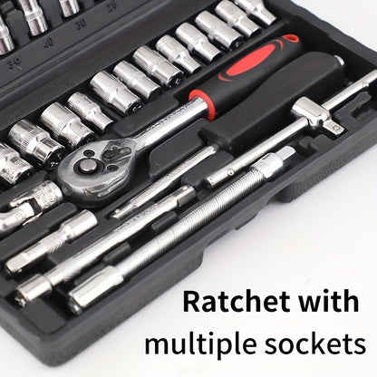 Repair Wrench Set, Ratchet Wrench Set, Socket Wrench Set, Designed for Various Environments Including Automotive Repair and Home Decoration, with Storage Box. 27-GJX