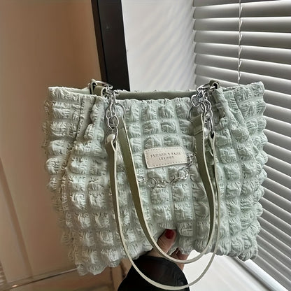 Ամառային թարմ և քաղցր ծալքավոր փուչիկների տեսքով ուսի պայուսակ, մեծ տարողությամբ զբոսանքների և աշխատանքի համար, նորաձև կանացի փափուկ ձեռքի պայուսակ, հասանելի է 4 գույներով