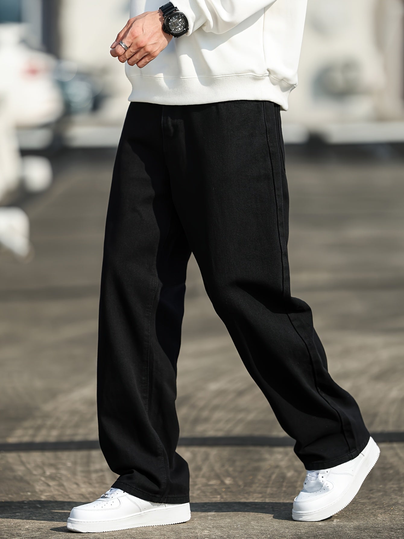 Vintage-Inspired Loose Straight-Leg Jeans for Men, Washed Denim, Non-Stretch Fabric, Casual Style - Machine Washable