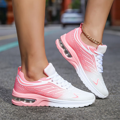 Women'S Casual Running Shoes, Lightweight EVA Upper  Inner, Fabric Insole, Faux Sole, Lace-Up Low Top, All-Season Solid Color, Flame Air Cushion Design, New Style 720
