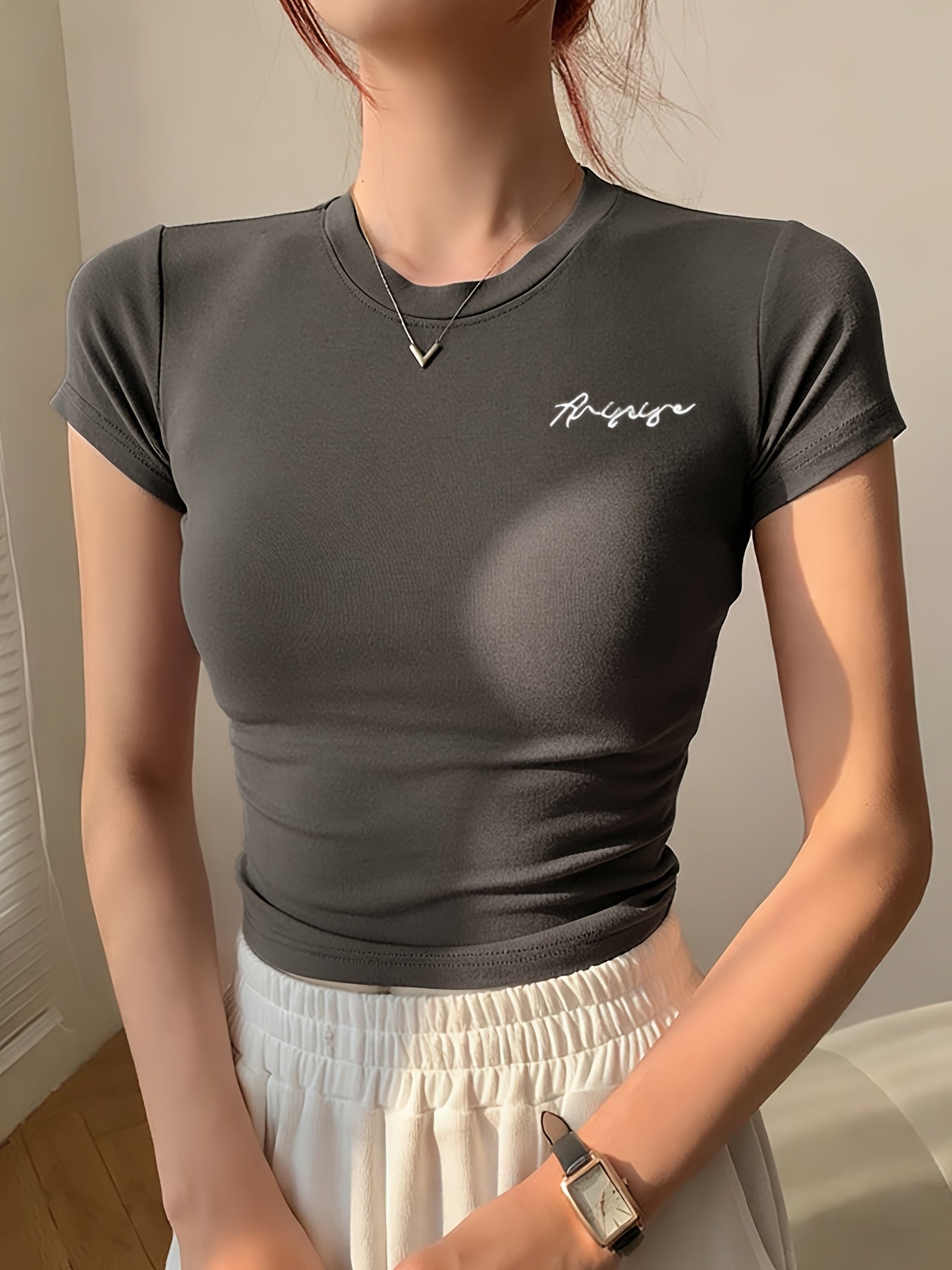 Women's Summer Slim-Fit Round Neck Short Sleeve T-Shirt - ayq