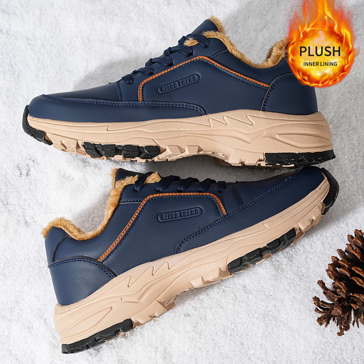 Men'S Low-Top Winter Hiking Boots - Thickened Warm Lining, Anti-Slip TPR/EVA Sole, Geometric Pattern, Faux Cover Upper, Round Toe & Lace-Up Closure for Outdoor, Streetwear, Casual - Autumn/Winter, Hiking Boots, Outdoor Footwe