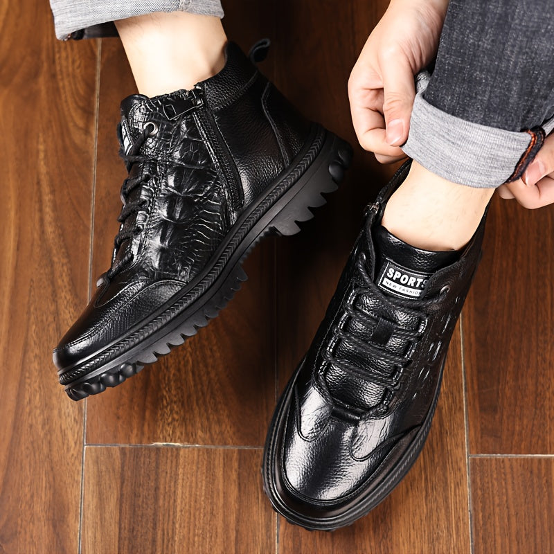 Men's Winter Lined Outdoor Work Boots, Anti-Slip High-Top Shoes
