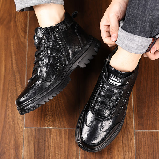 Men's Winter Lined Outdoor Work Boots, Anti-Slip High-Top Shoes