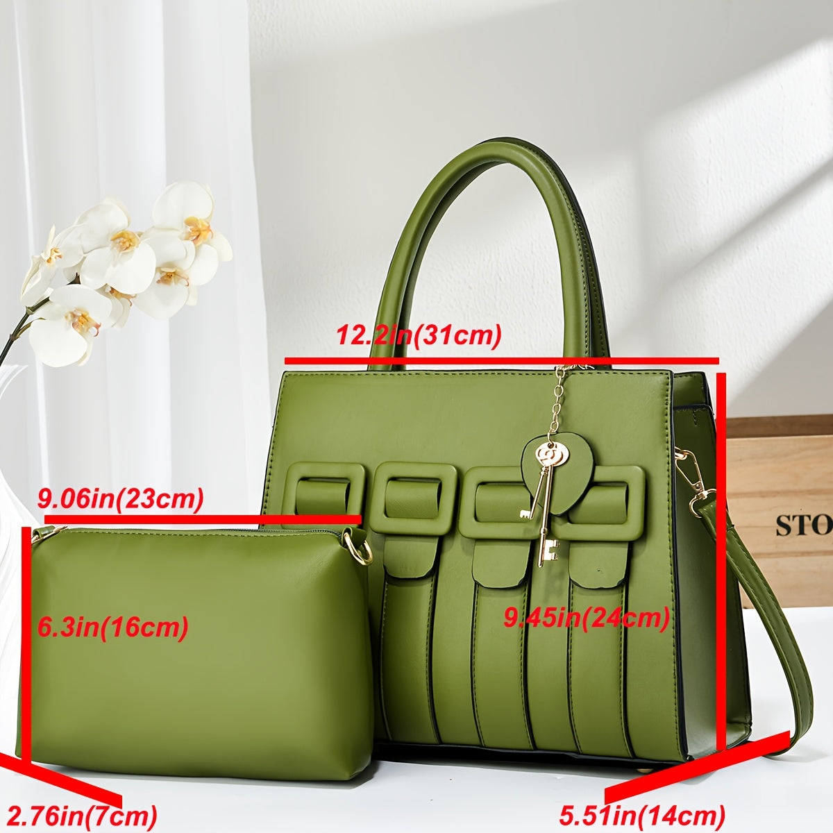 Women’s Faux Leather 2-Piece Bag Set - Crossbody & Tote