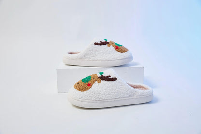 Mrs Hui Men's & Women's Plush Flocked Reindeer Slippers - Cozy Winter Indoor/Outdoor Christmas House with Antlers, Soft Warm & TPR Sole, Unisex -Like Footwear for Holiday Parties, Slippers For Women, House Slippers For Women,