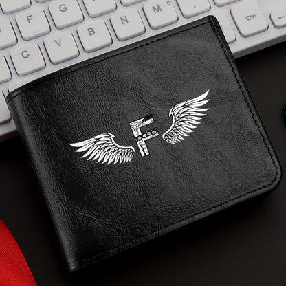 Wing Letter Print Faux Leather Wallet - Casual Fold Design with Credit Card Slots and Coin Purse, Perfect Valentine's Day Gift