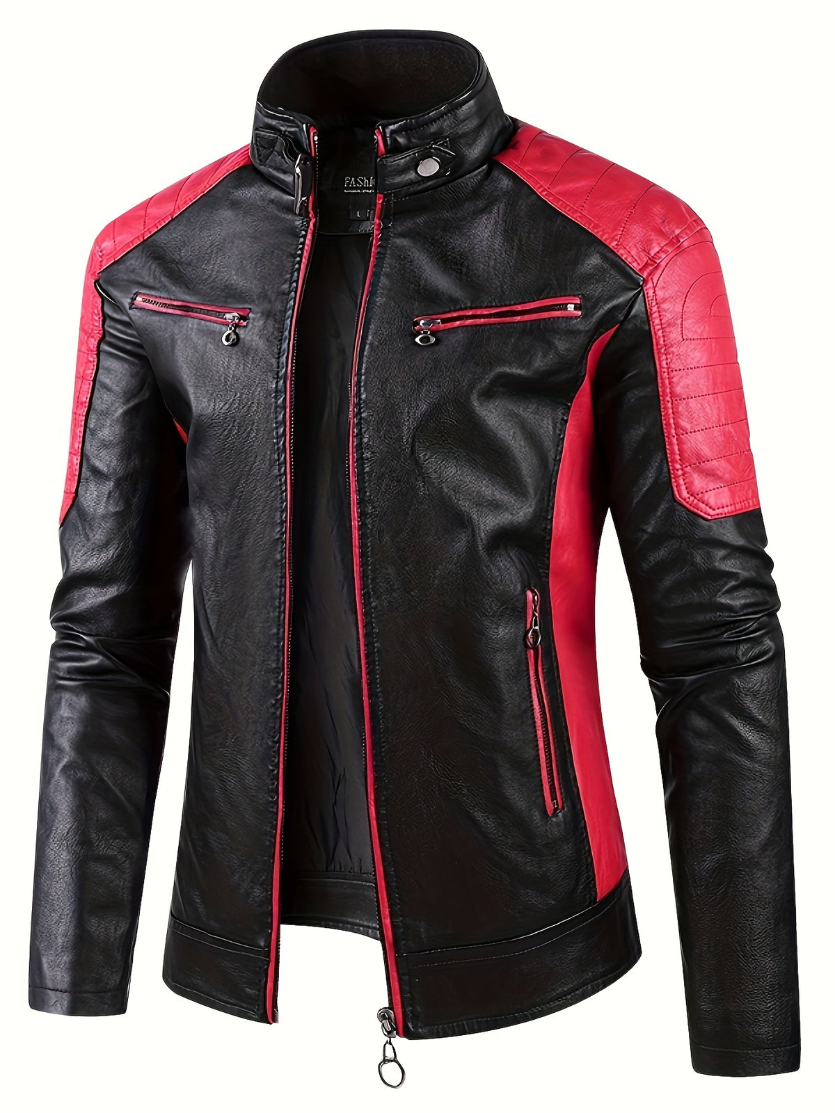 Men's Slim PU Leather Jacket with Stand Collar