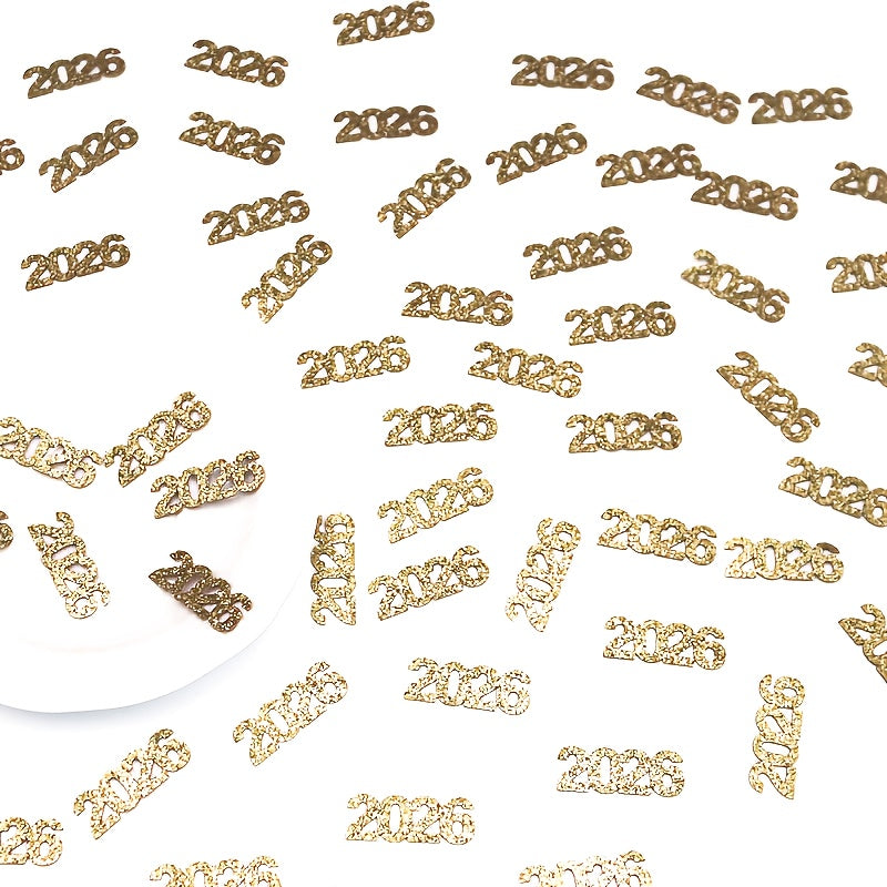 50 Glittering Golden 2026 Confetti - Elegant Numbered Party Decorations for New Year's Eve, Holiday Paper Scatterings, Christmas and Celebration Tabletop Accents. Perfect as Tablescape Dispersal or Wall & Floor Décor – Ide