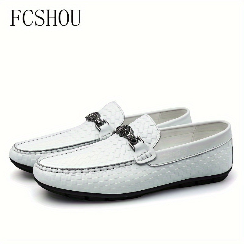 Men's Slip-On Leather Loafers with Rubber Sole - Casual Square Toe