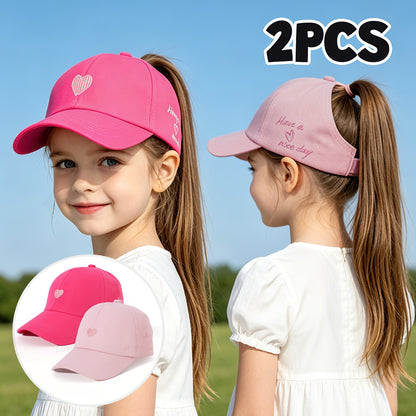 Breathable Ponytail Baseball Caps for Kids - Spring/Summer
