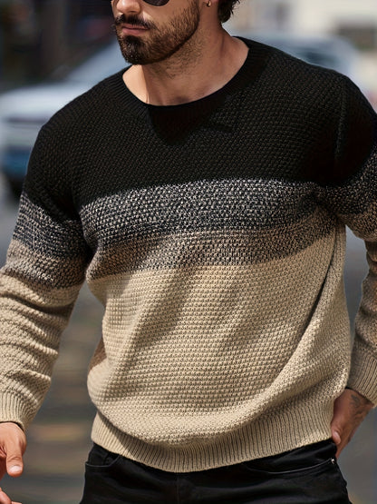 Տղամարդու ձմեռային գրադիենտային գունային բլոկներով տրիկոտաժե սվիտեր - ազատ չափի ոճի օմբրե խառնուրդ (տաք կլոր վզով սվիտեր)՝ ցուրտ եղանակի, առօրյա և էլեգանտ առօրյա հագուստների համար - անթափանցիկ ազատ չափի վերնաշապիկ