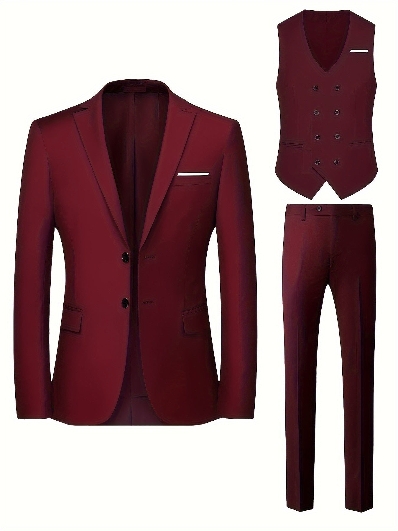 Men's 3-Piece Formal Suit Set with Jacket, Vest & Pants