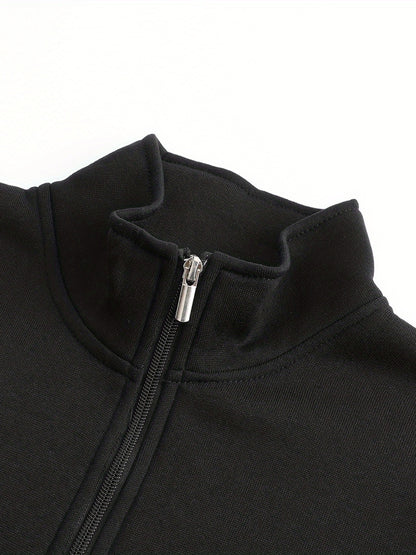 Warm High Neck Jacket, Men's Casual Slant Pocket Zip Up Athletic Jacket For Fall Winter