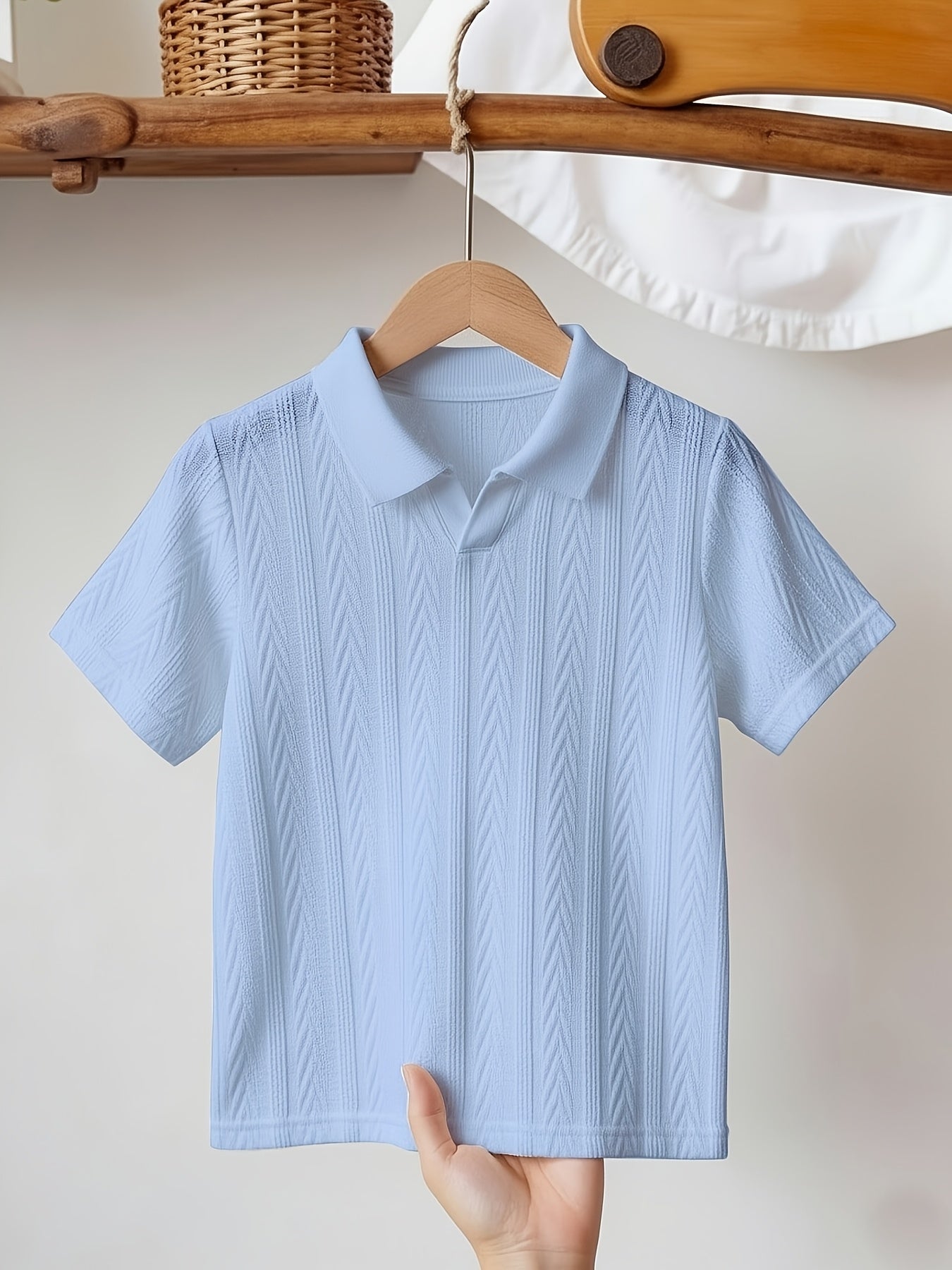 Boys' Summer V-Neck Casual Knit Polo Shirt, Solid Color