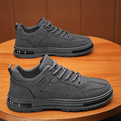 Men'S Fashion Sneakers, Casual All-Season Low Top Lace-up Shoes, Solid Color, Round Toe, Faux Upper & Inner, PVC Sole, Cloth Insole, Outdoor Streetwear