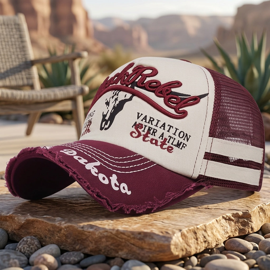 Men's Lightweight Bull Head Pattern Mesh Baseball Cap for Spring Summe