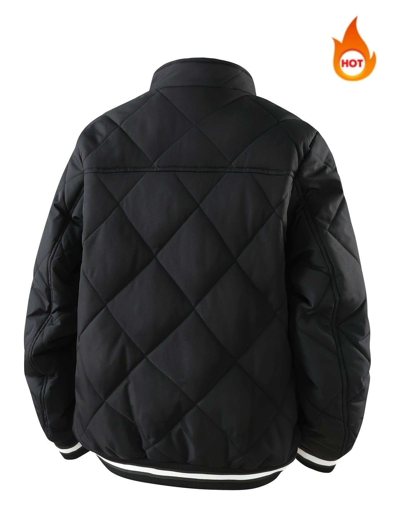 Men's Casual Quilted Polyester Jacket with Stand Collar