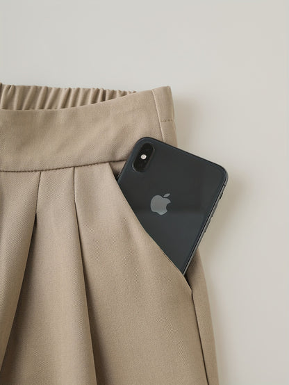 1pc Women'S High-Waist Casual Wide-Leg Trousers, Solid Color, Regular Fit Long Pants, Polyester Twill Fabric, with Button Closure for Work and Leisure - Seasonal Fashion