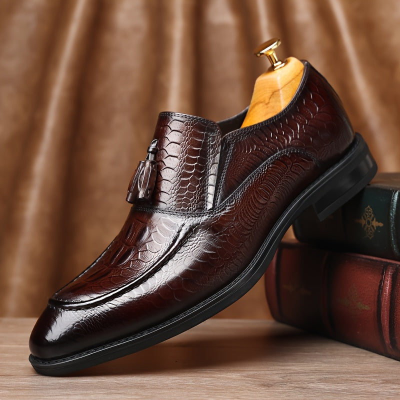 Men's Business Slip-On Cowhide Leather Dress Shoes, All-Season