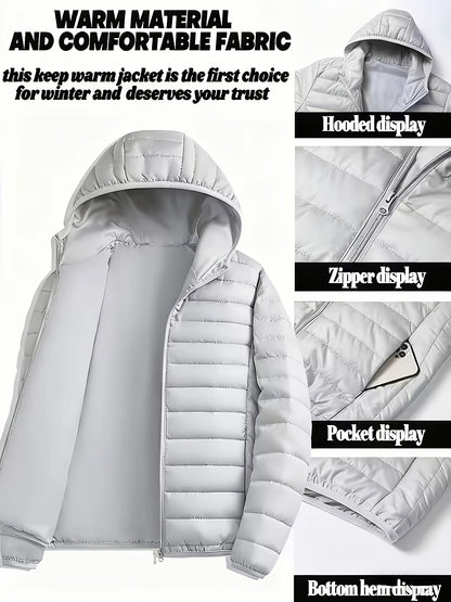 New Men'S Hooded Jacket, Thick And Warm Outerwear, Suitable for Outdoor Sports, Climbing, And Casual Wear in Winter. Features a Ribbed Design, Full Zipper Closure, And a Easy Yet Stylish Look - ayq