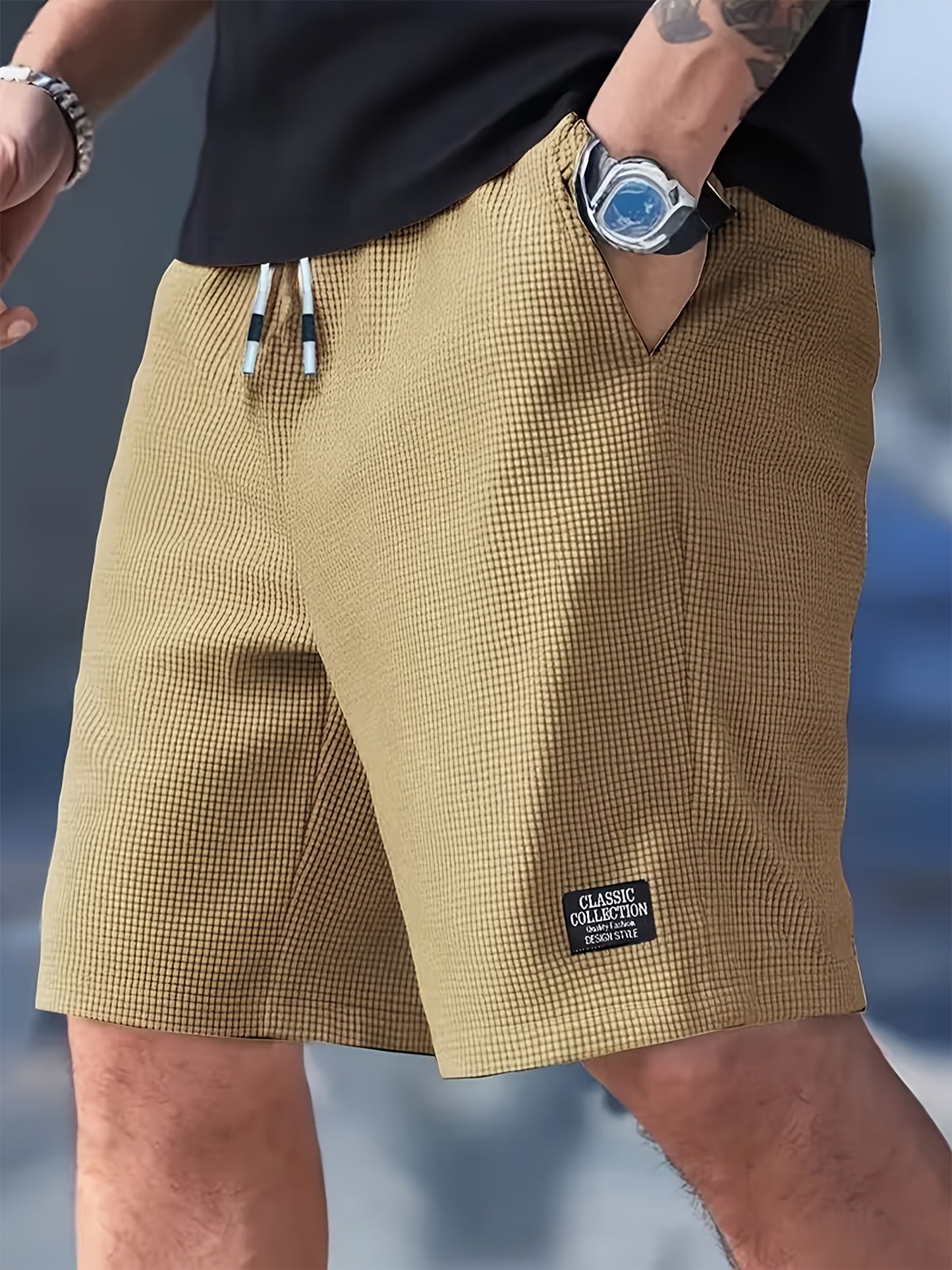 Men's Athletic Waffle Shorts with Drawstring Waist and Pockets